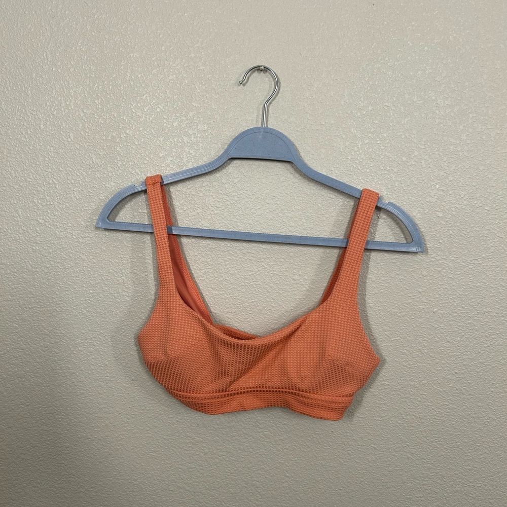 aerie Textured Scoop Bralette - Coral Orange